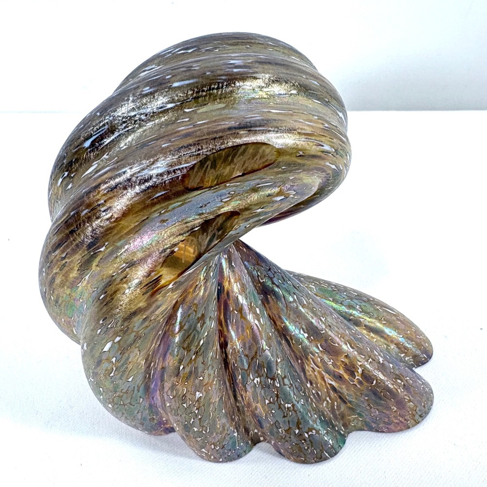 Cohn Stone Art Glass Seashell Sculpture Iridescent Gold Brown 1995 Signed - Picture 3 of 9